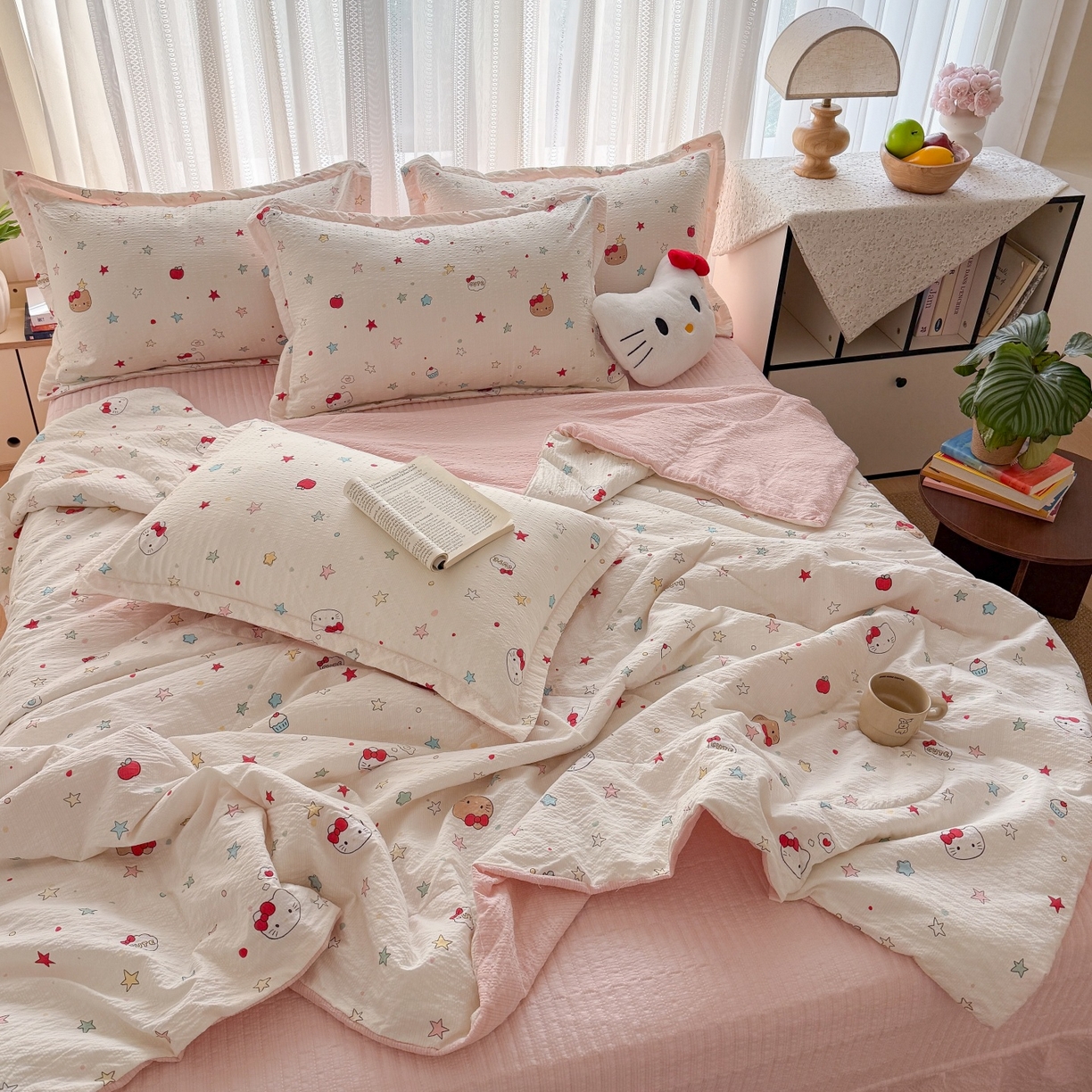 91家纺网 家纺一手货源 找家纺 梵希雅 2026新款云感泡芙棉泡芙纱床盖夏被四件套 星芒凯蒂