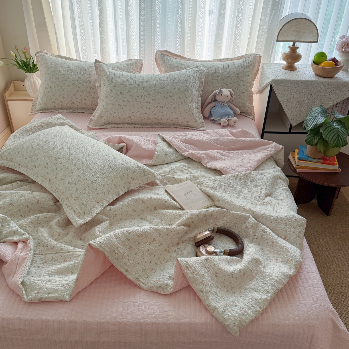 91家纺网 家纺一手货源 找家纺 梵希雅 2026新款云感泡芙棉泡芙纱床盖夏被四件套 秀妍