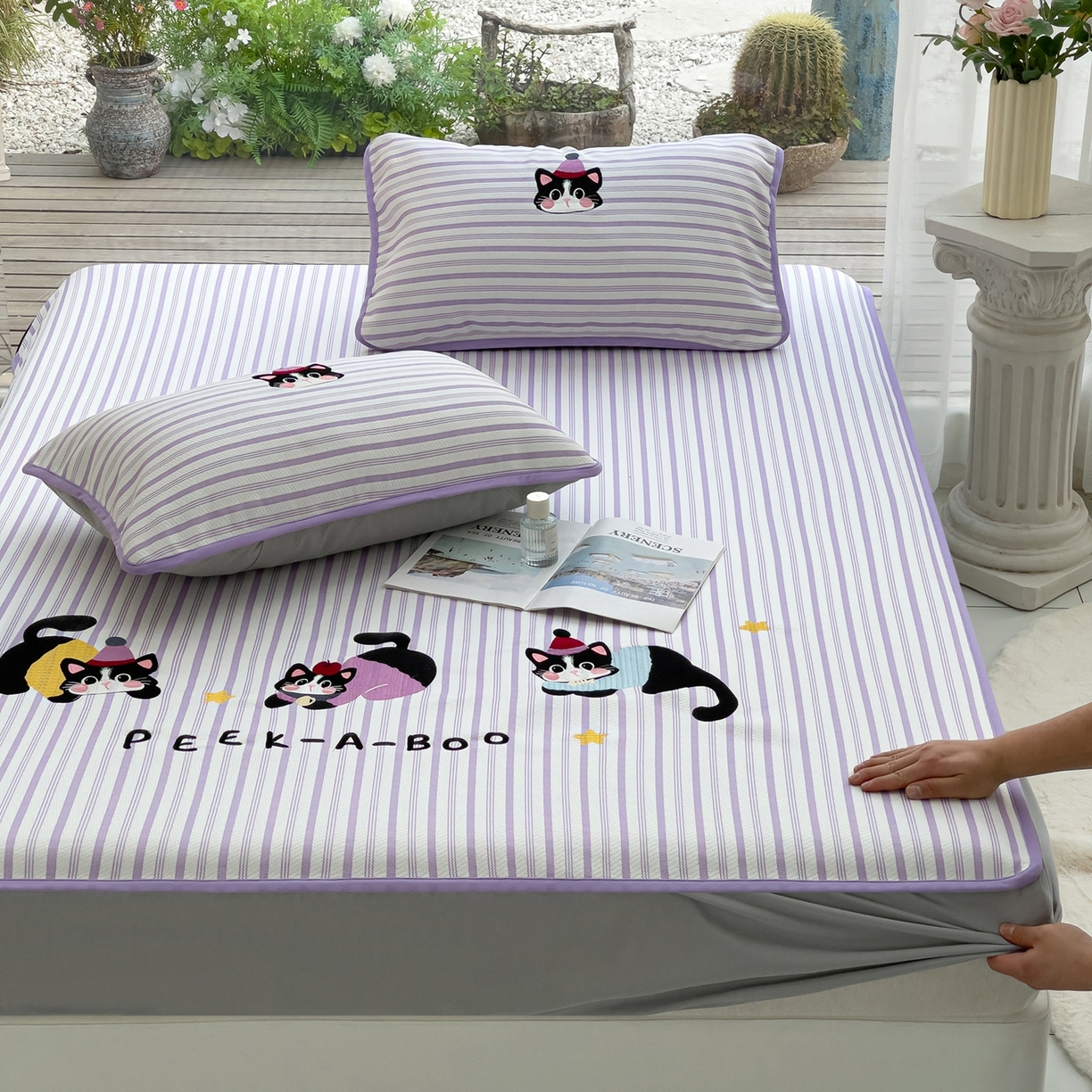 91家纺网 家纺一手货源 找家纺 （总）炫拼家纺 2026新款A类凉豆豆提花条纹卡通刺绣床笠席