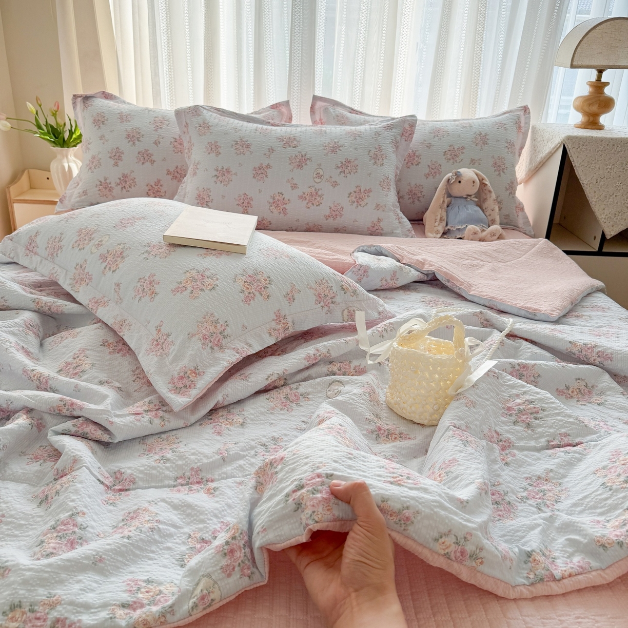 91家纺网 家纺一手货源 找家纺 梵希雅 2026新款云感泡芙棉泡芙纱床盖夏被四件套 仲夏