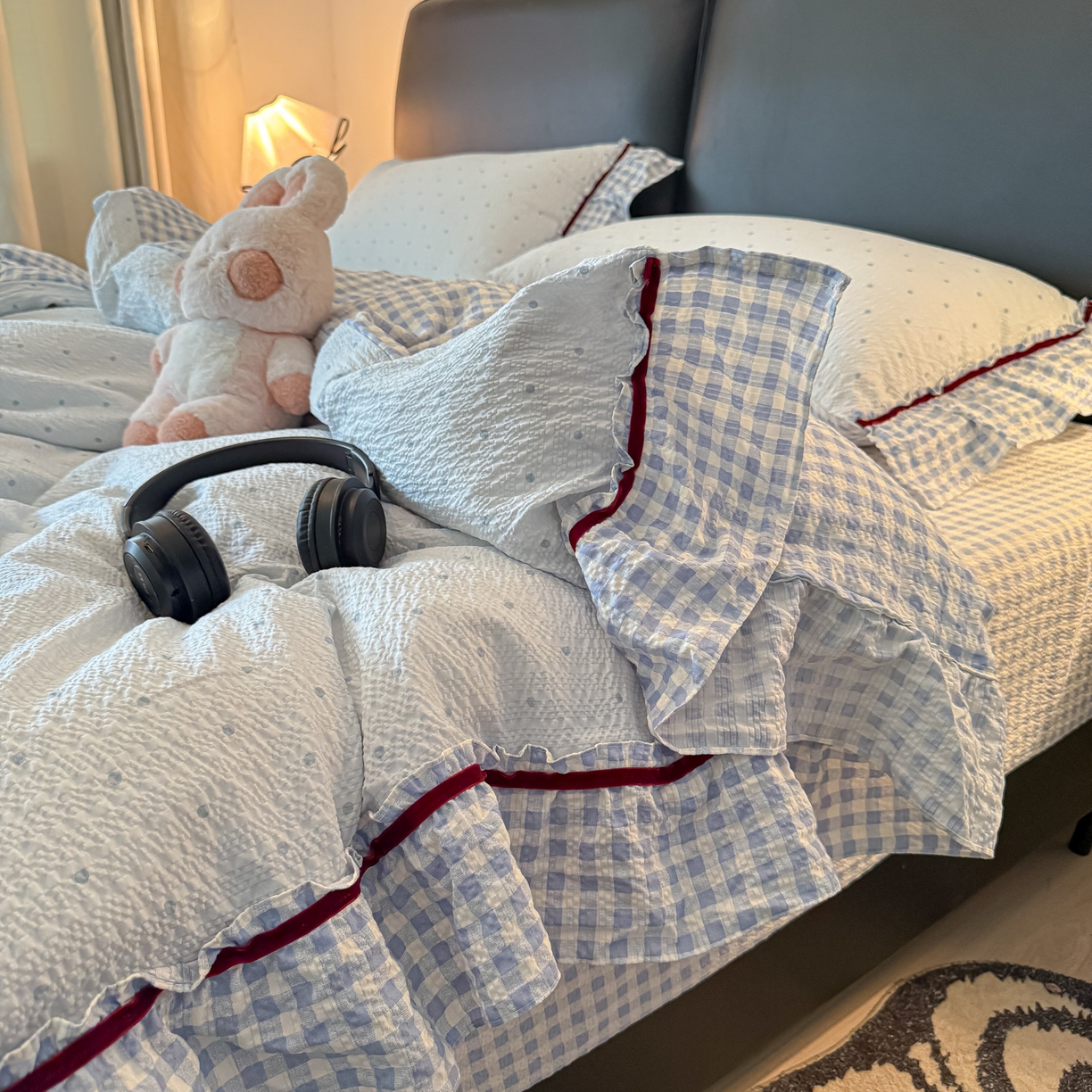 （总）子钦家纺 2026春夏新款提花泡芙棉立体双层花边简约韩系风床单床笠四件套-安妮