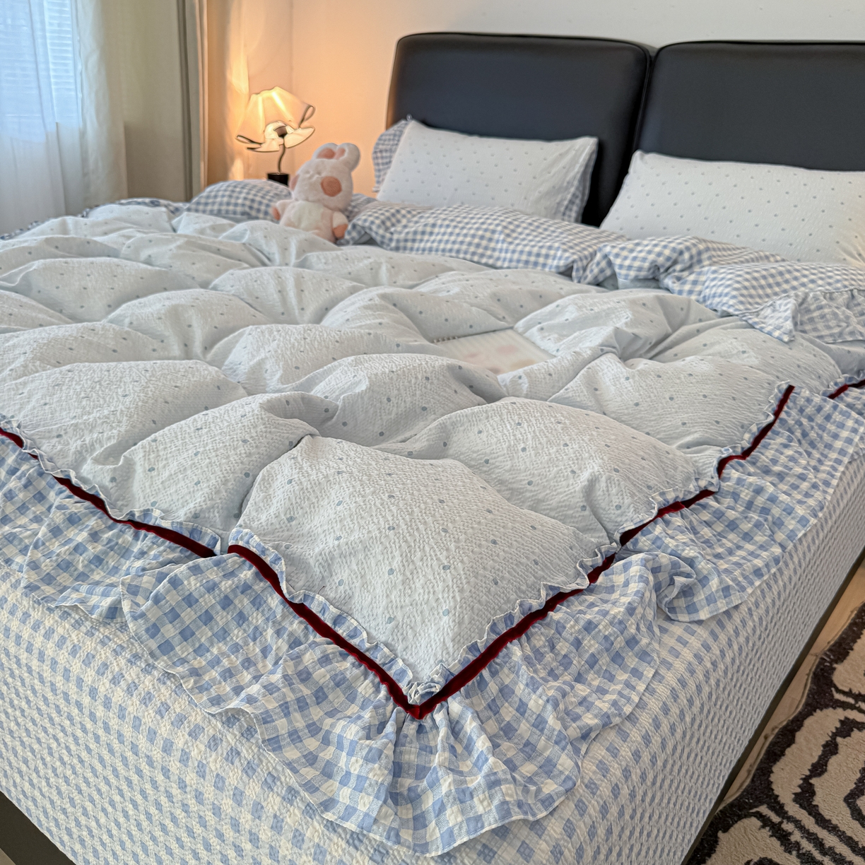 91家纺网 家纺一手货源 找家纺 （总）子钦家纺 2026春夏新款提花泡芙棉立体双层花边简约韩系风床单床笠四件套-安妮