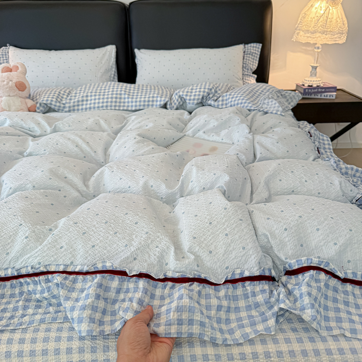 91家纺网 家纺一手货源 找家纺 （总）子钦家纺 2026春夏新款提花泡芙棉立体双层花边简约韩系风床单床笠四件套-安妮