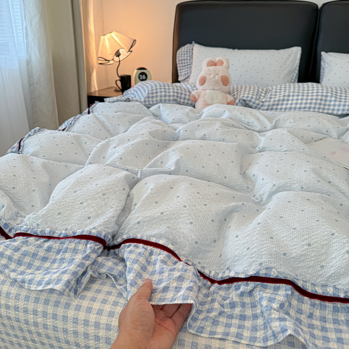 91家纺网 家纺一手货源 找家纺 （总）子钦家纺 2026春夏新款提花泡芙棉立体双层花边简约韩系风床单床笠四件套-安妮