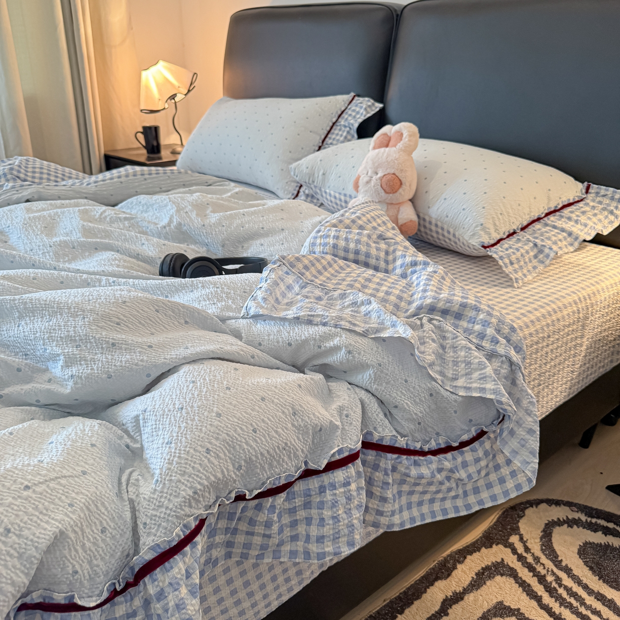 91家纺网 家纺一手货源 找家纺 （总）子钦家纺 2026春夏新款提花泡芙棉立体双层花边简约韩系风床单床笠四件套-安妮