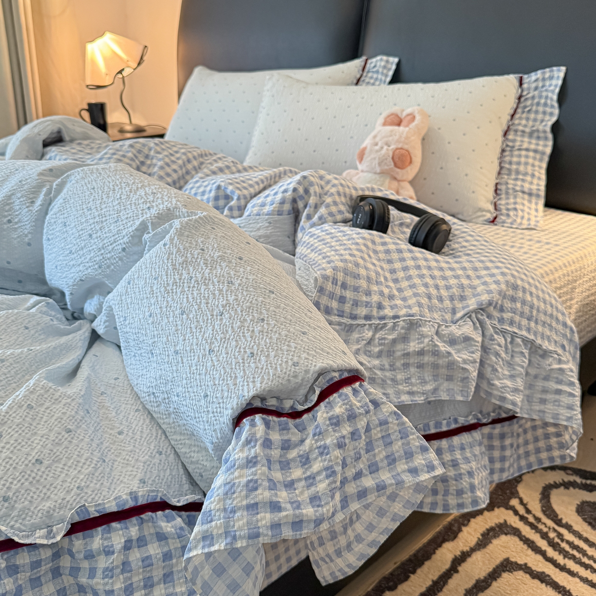 91家纺网 家纺一手货源 找家纺 （总）子钦家纺 2026春夏新款提花泡芙棉立体双层花边简约韩系风床单床笠四件套-安妮