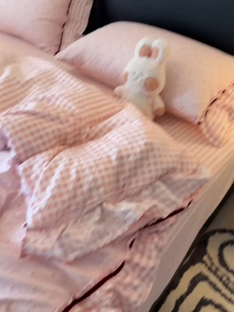 91家纺网 家纺一手货源 找家纺 子钦家纺 2026春夏新款提花泡芙棉立体双层花边简约韩系风床单床笠四件套-安妮 安妮-粉小格