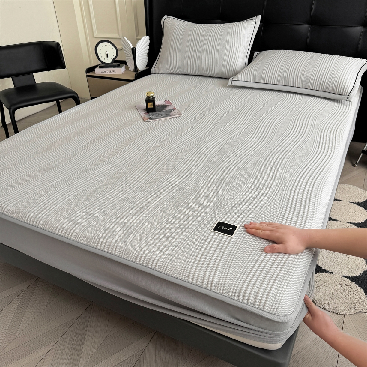 91家纺网 家纺一手货源 找家纺 （总）慕木家纺 2026新款A类高克重三明治复合乙纶提花冰豆豆凉席床笠小蛮腰系列（提供买家秀）