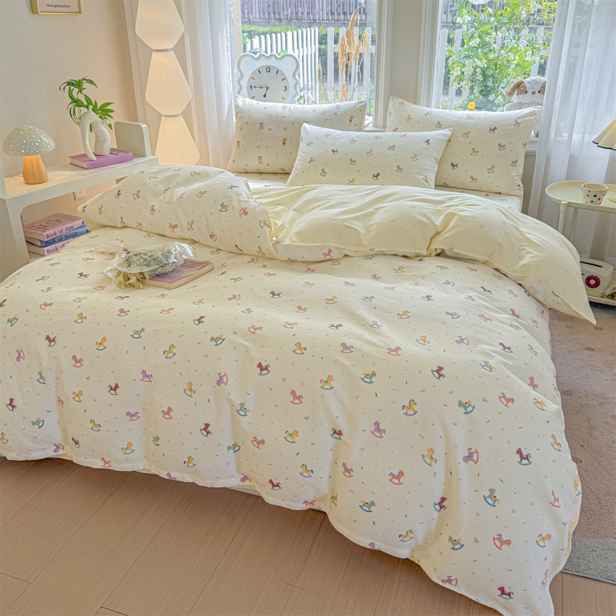 91家纺网 家纺一手货源 找家纺 优眠坊 2026新款全棉印花小清新单品系列-四件套    学生三件套（预留缩水） 彩虹木马-四件套