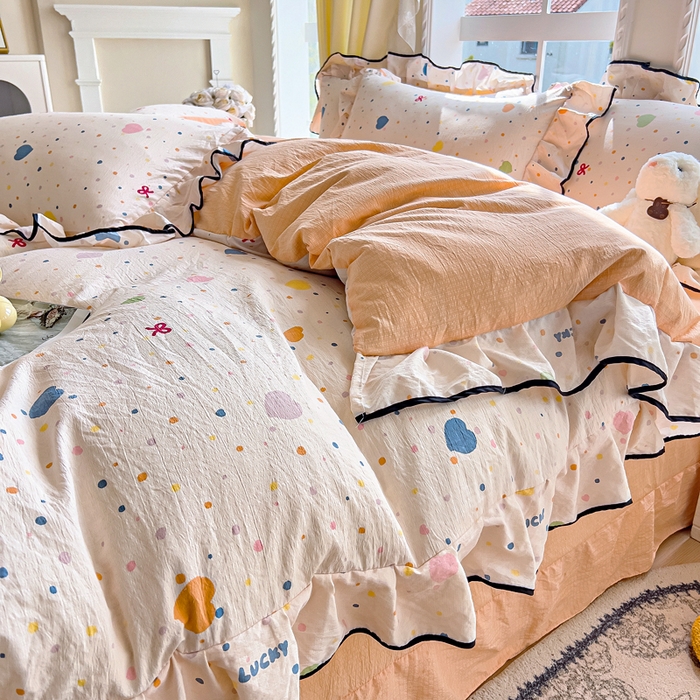 91家纺网 家纺一手货源 找家纺 （总）找底底家纺 2026新款A类泡泡棉双层纱四件套花边夏被四件套