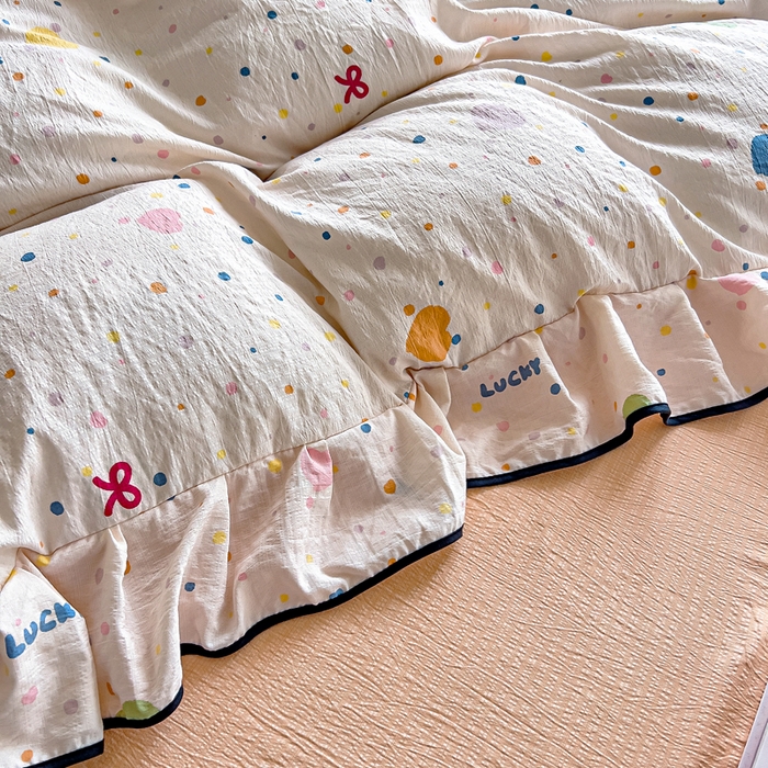 91家纺网 家纺一手货源 找家纺 （总）找底底家纺 2026新款A类泡泡棉双层纱四件套花边夏被四件套