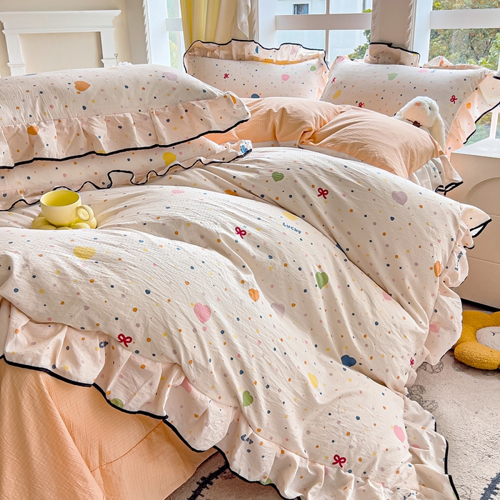 91家纺网 家纺一手货源 找家纺 （总）找底底家纺 2026新款A类泡泡棉双层纱四件套花边夏被四件套