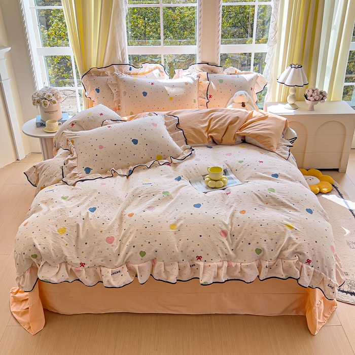 91家纺网 家纺一手货源 找家纺 （总）找底底家纺 2026新款A类泡泡棉双层纱四件套花边夏被四件套