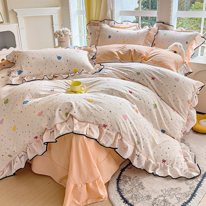 91家纺网 家纺一手货源 找家纺 （总）找底底家纺 2026新款A类泡泡棉双层纱四件套花边夏被四件套