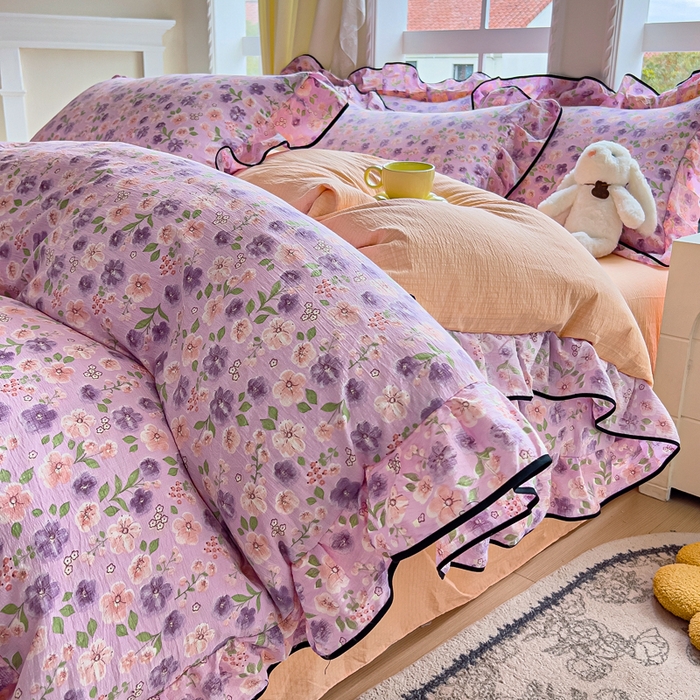 91家纺网 家纺一手货源 找家纺 （总）找底底家纺 2026新款A类泡泡棉双层纱四件套花边夏被四件套