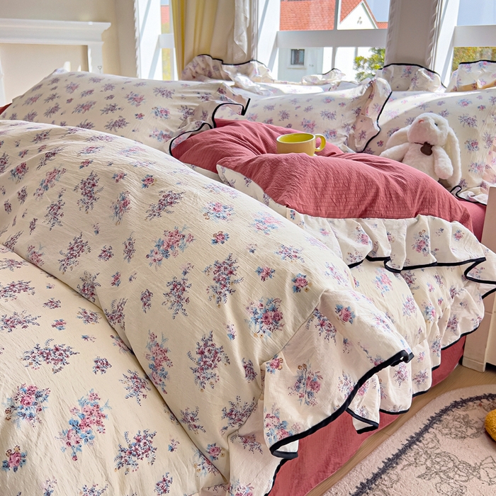 91家纺网 家纺一手货源 找家纺 （总）找底底家纺 2026新款A类泡泡棉双层纱四件套花边夏被四件套