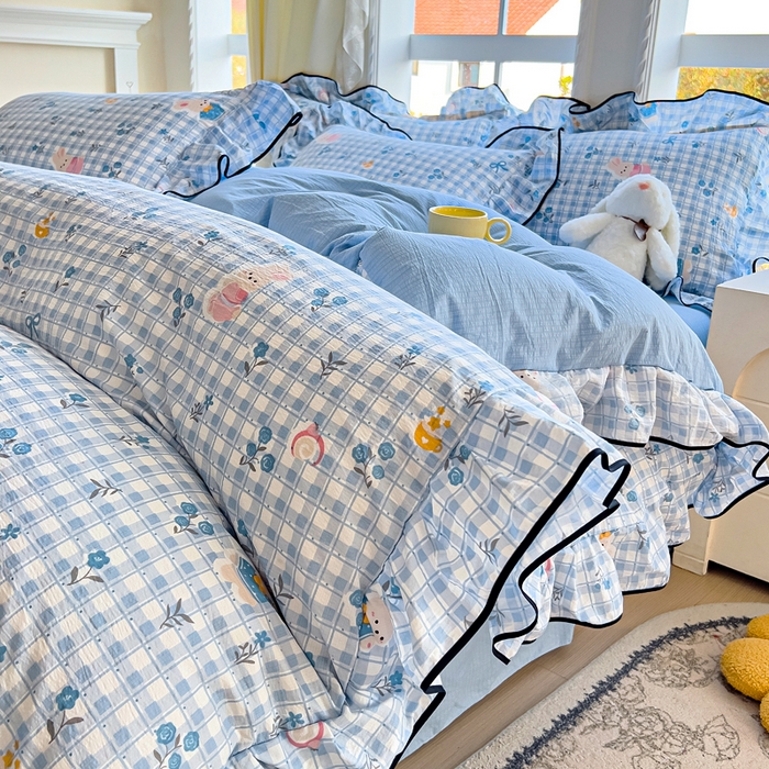 91家纺网 家纺一手货源 找家纺 （总）找底底家纺 2026新款A类泡泡棉双层纱四件套花边夏被四件套