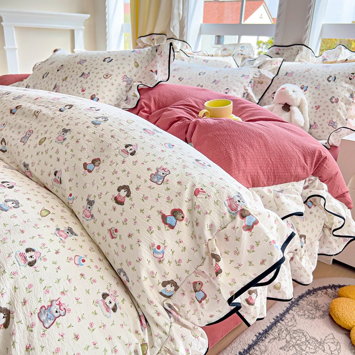 91家纺网 家纺一手货源 找家纺 （总）找底底家纺 2026新款A类泡泡棉双层纱四件套花边夏被四件套