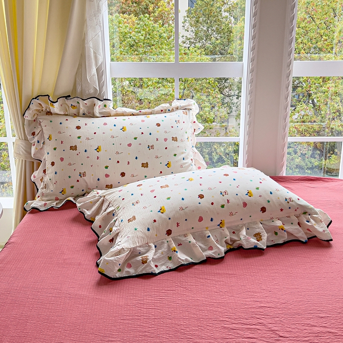 91家纺网 家纺一手货源 找家纺 找底底家纺 2026新款A类泡泡棉双层纱四件套花边夏被四件套 小确幸