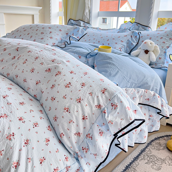 找底底家纺 2026新款A类泡泡棉双层纱四件套花边夏被四件套 兰蔻