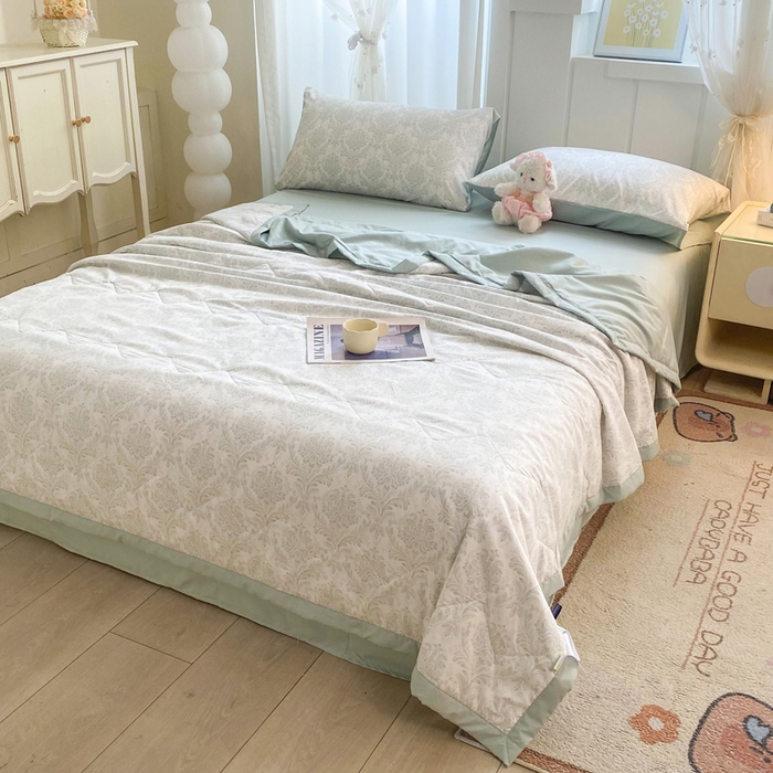 91家纺网 家纺一手货源 找家纺 欧雅搁家纺 2026新款凉感丝滑小冰被夏被夏凉被空调被 绿意丛生