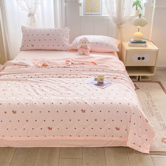 91家纺网 家纺一手货源 找家纺 欧雅搁家纺 2026新款凉感丝滑小冰被夏被夏凉被空调被 爱心萌犬