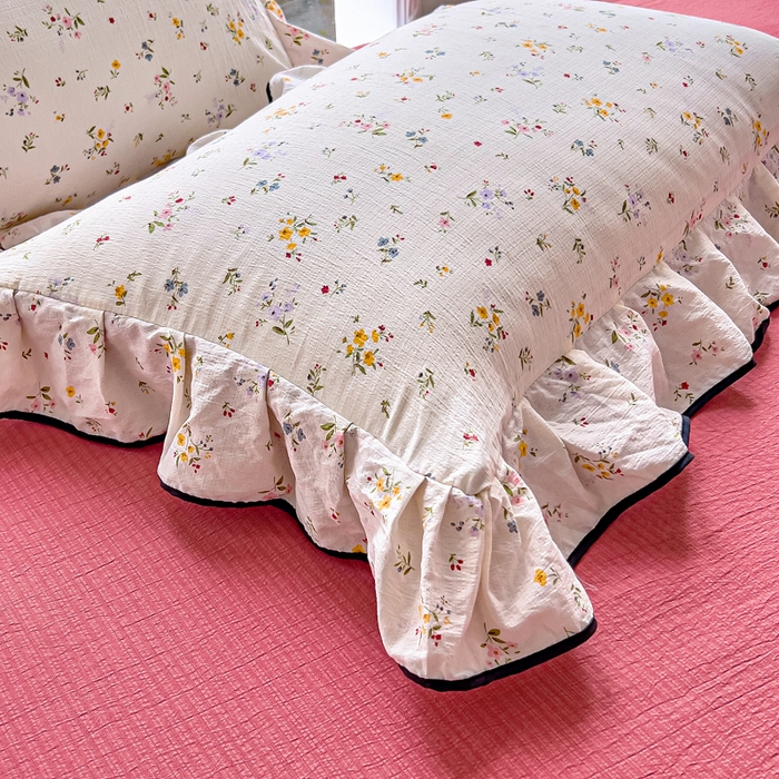 91家纺网 家纺一手货源 找家纺 找底底家纺 2026新款A类泡泡棉双层纱四件套花边夏被四件套 花沐