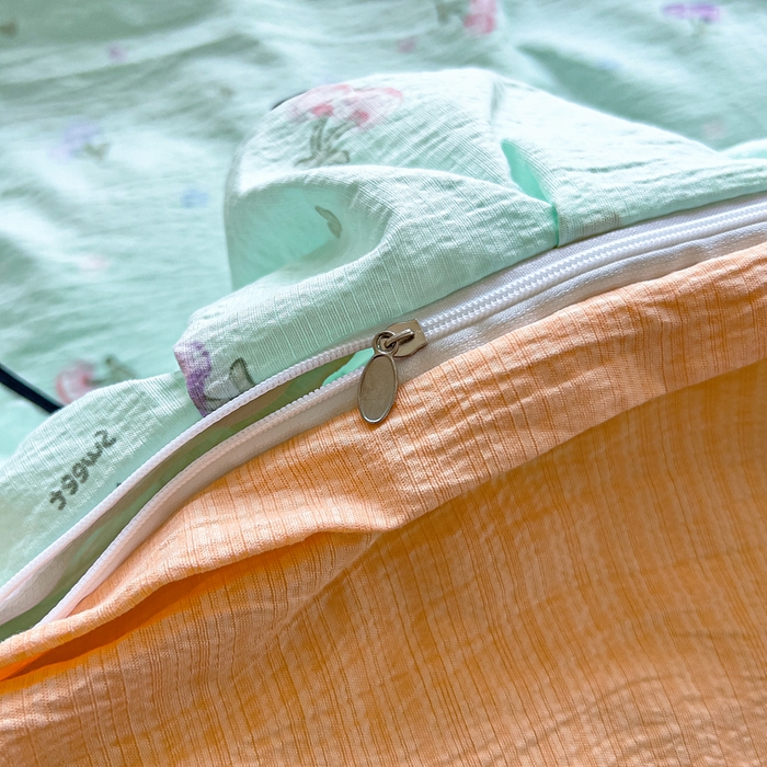 91家纺网 家纺一手货源 找家纺 找底底家纺 2026新款A类泡泡棉双层纱四件套花边夏被四件套 小樱桃