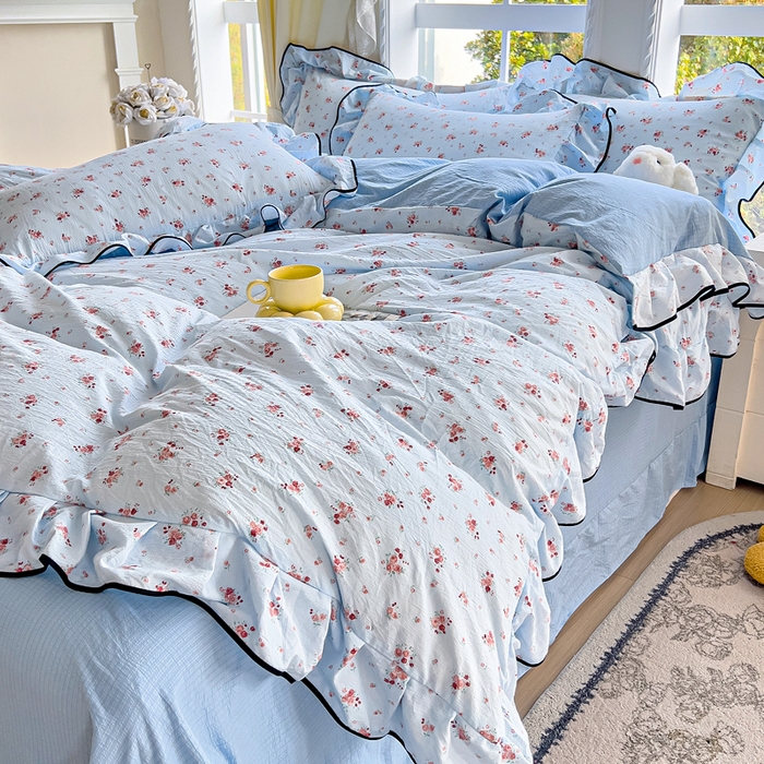 91家纺网 家纺一手货源 找家纺 找底底家纺 2026新款A类泡泡棉双层纱四件套花边夏被四件套 兰蔻