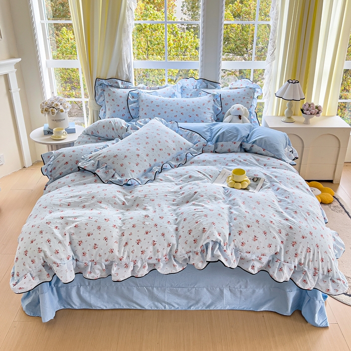 91家纺网 家纺一手货源 找家纺 找底底家纺 2026新款A类泡泡棉双层纱四件套花边夏被四件套 兰蔻