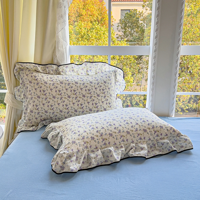 91家纺网 家纺一手货源 找家纺 找底底家纺 2026新款A类泡泡棉双层纱四件套花边夏被四件套 紫蕊奶芙