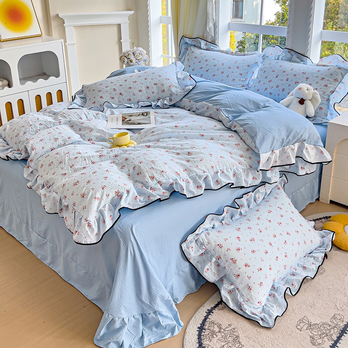 91家纺网 家纺一手货源 找家纺 找底底家纺 2026新款A类泡泡棉双层纱四件套花边夏被四件套 兰蔻