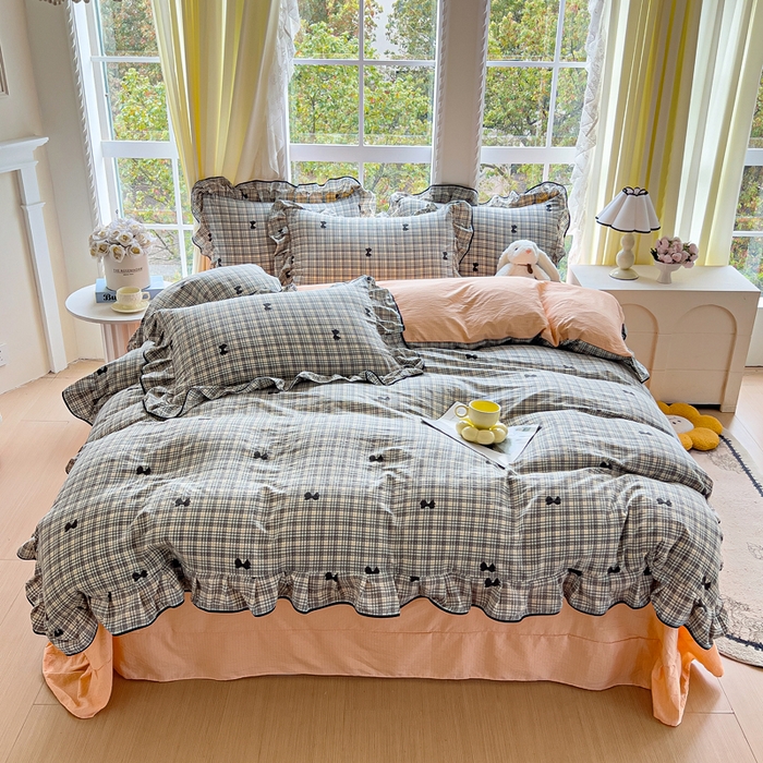 91家纺网 家纺一手货源 找家纺 找底底家纺 2026新款A类泡泡棉双层纱四件套花边夏被四件套 遇见-格桔