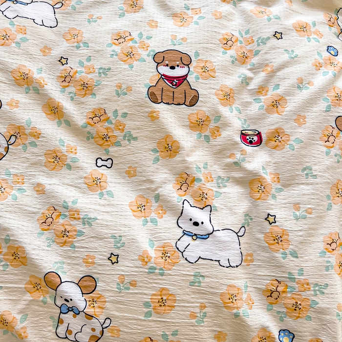 91家纺网 家纺一手货源 找家纺 找底底家纺 2026新款A类泡泡棉双层纱四件套花边夏被四件套 萌宠拾光