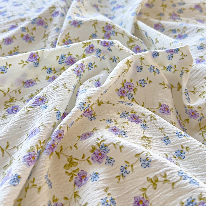 91家纺网 家纺一手货源 找家纺 找底底家纺 2026新款A类泡泡棉双层纱四件套花边夏被四件套 紫蕊奶芙