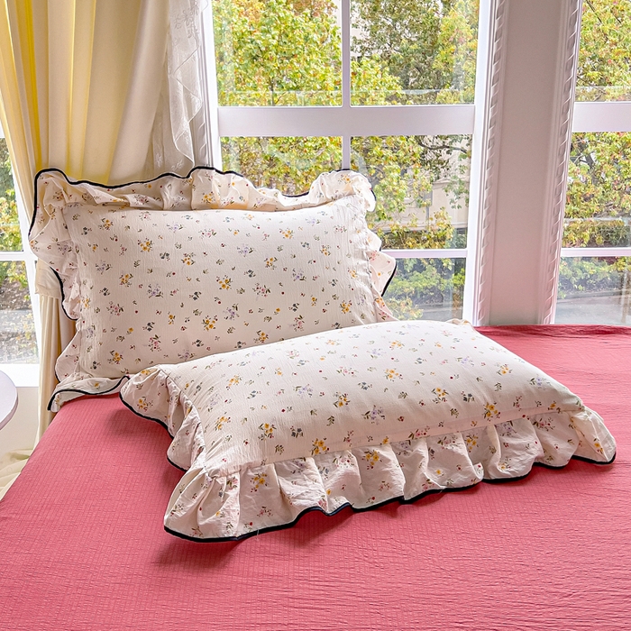 91家纺网 家纺一手货源 找家纺 找底底家纺 2026新款A类泡泡棉双层纱四件套花边夏被四件套 花沐