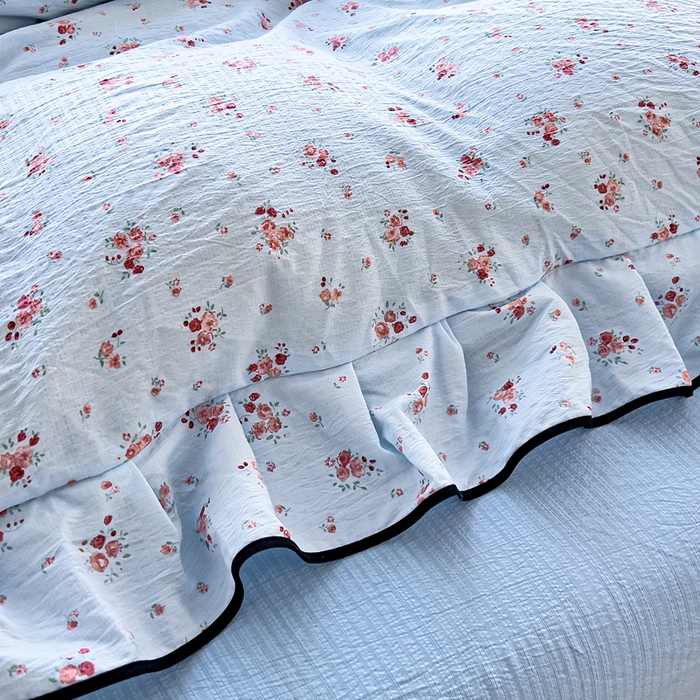 91家纺网 家纺一手货源 找家纺 找底底家纺 2026新款A类泡泡棉双层纱四件套花边夏被四件套 兰蔻