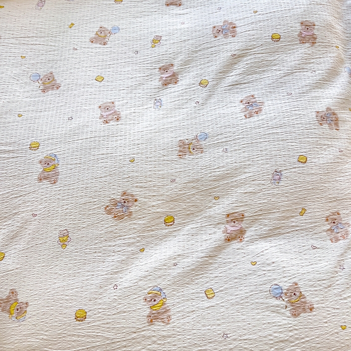 91家纺网 家纺一手货源 找家纺 找底底家纺 2026新款A类泡泡棉双层纱四件套花边夏被四件套 熊仔