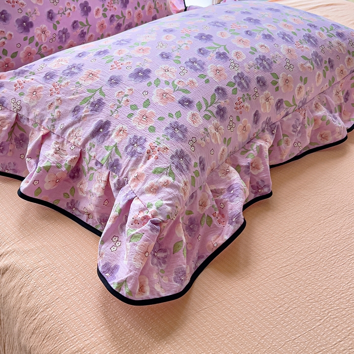 91家纺网 家纺一手货源 找家纺 找底底家纺 2026新款A类泡泡棉双层纱四件套花边夏被四件套 小若欢