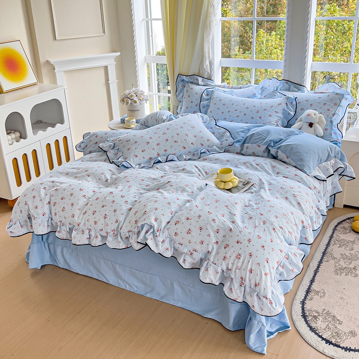 91家纺网 家纺一手货源 找家纺 找底底家纺 2026新款A类泡泡棉双层纱四件套花边夏被四件套 兰蔻