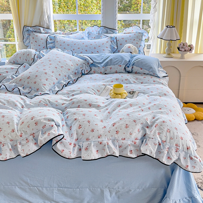 91家纺网 家纺一手货源 找家纺 找底底家纺 2026新款A类泡泡棉双层纱四件套花边夏被四件套 兰蔻