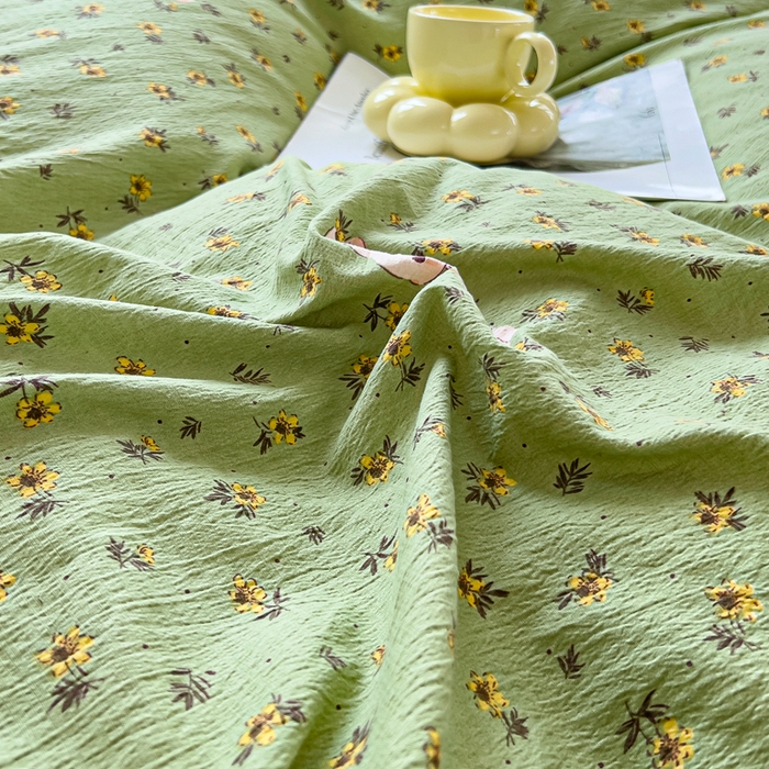 91家纺网 家纺一手货源 找家纺 找底底家纺 2026新款A类泡泡棉双层纱四件套花边夏被四件套 青橘兔