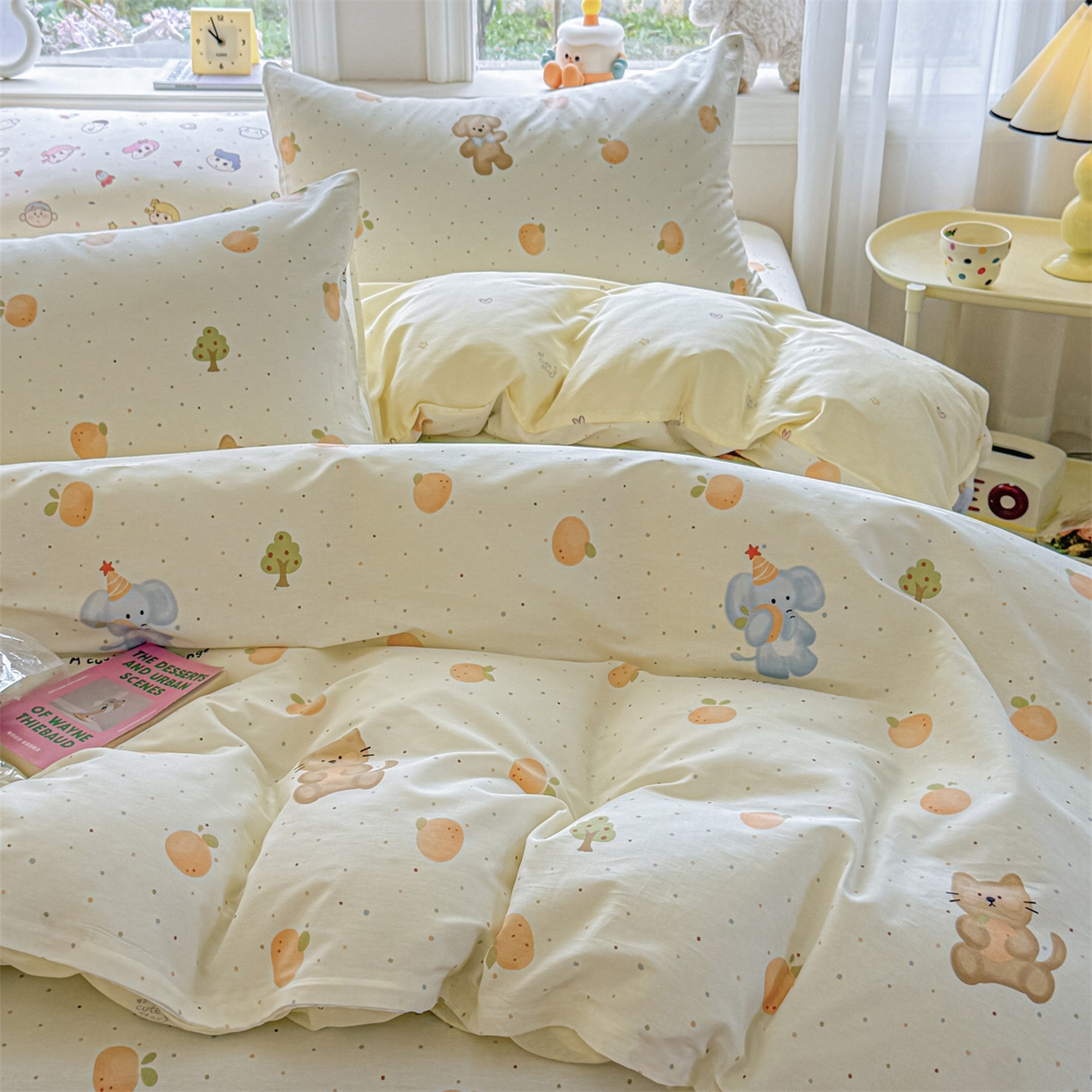91家纺网 家纺一手货源 找家纺 优眠坊 2026新款全棉印花小清新单品系列-四件套    学生三件套（预留缩水） 橘子象宝-四件套