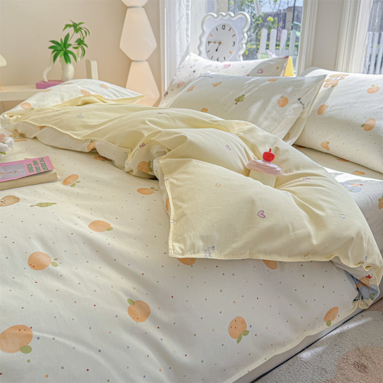 91家纺网 家纺一手货源 找家纺 优眠坊 2026新款全棉印花小清新单品系列-四件套    学生三件套（预留缩水） 橘子象宝-四件套