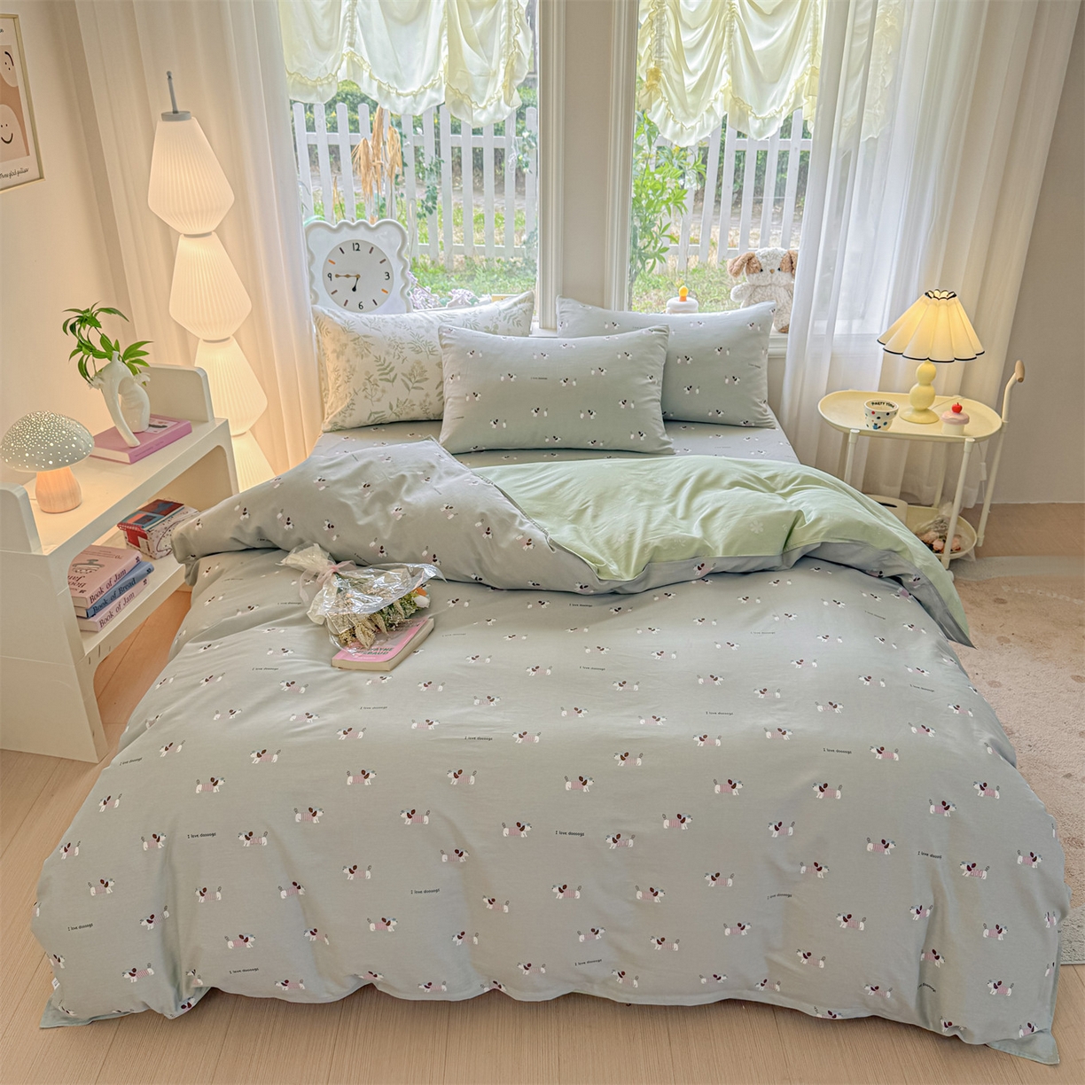 91家纺网 家纺一手货源 找家纺 优眠坊 2026新款全棉印花小清新单品系列-四件套    学生三件套（预留缩水） 克里斯-绿-四件套
