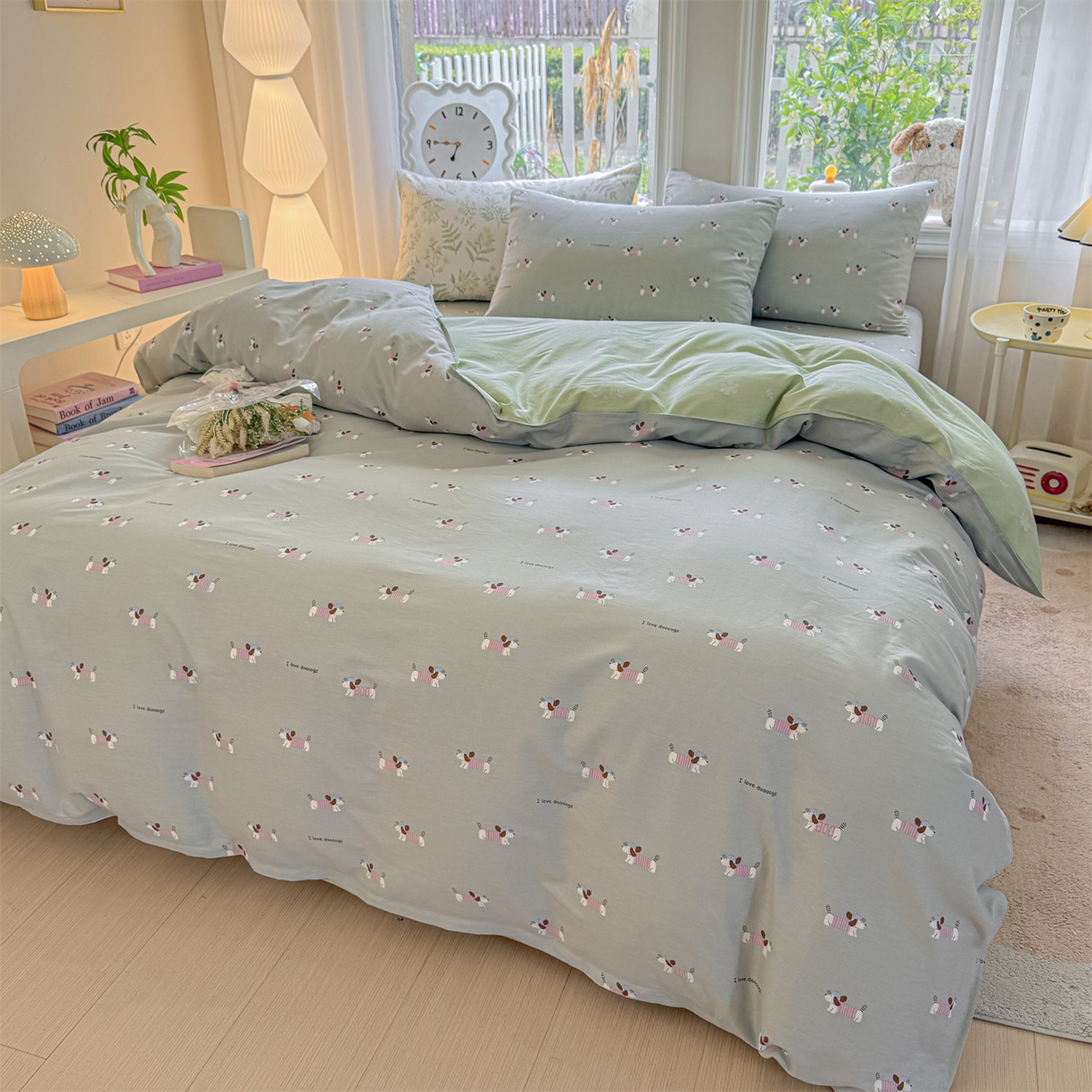 91家纺网 家纺一手货源 找家纺 优眠坊 2026新款全棉印花小清新单品系列-四件套    学生三件套（预留缩水） 克里斯-绿-四件套