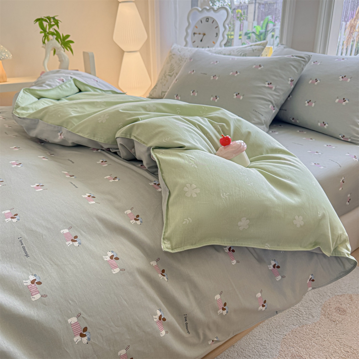 91家纺网 家纺一手货源 找家纺 优眠坊 2026新款全棉印花小清新单品系列-四件套    学生三件套（预留缩水） 克里斯-绿-四件套