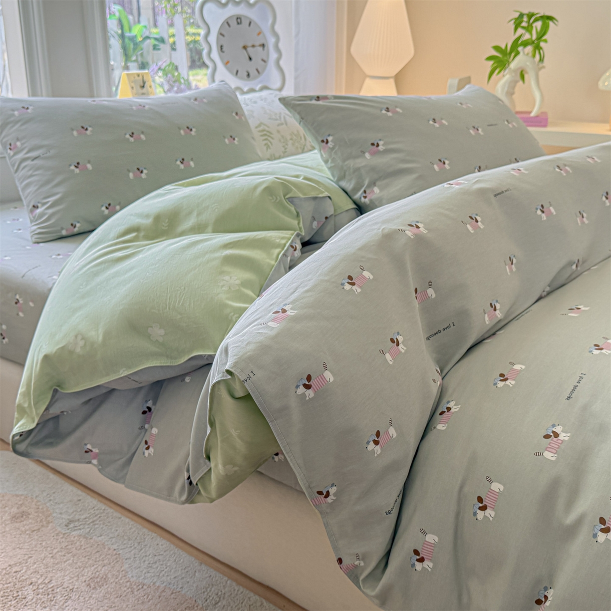 91家纺网 家纺一手货源 找家纺 优眠坊 2026新款全棉印花小清新单品系列-四件套    学生三件套（预留缩水） 克里斯-绿-四件套