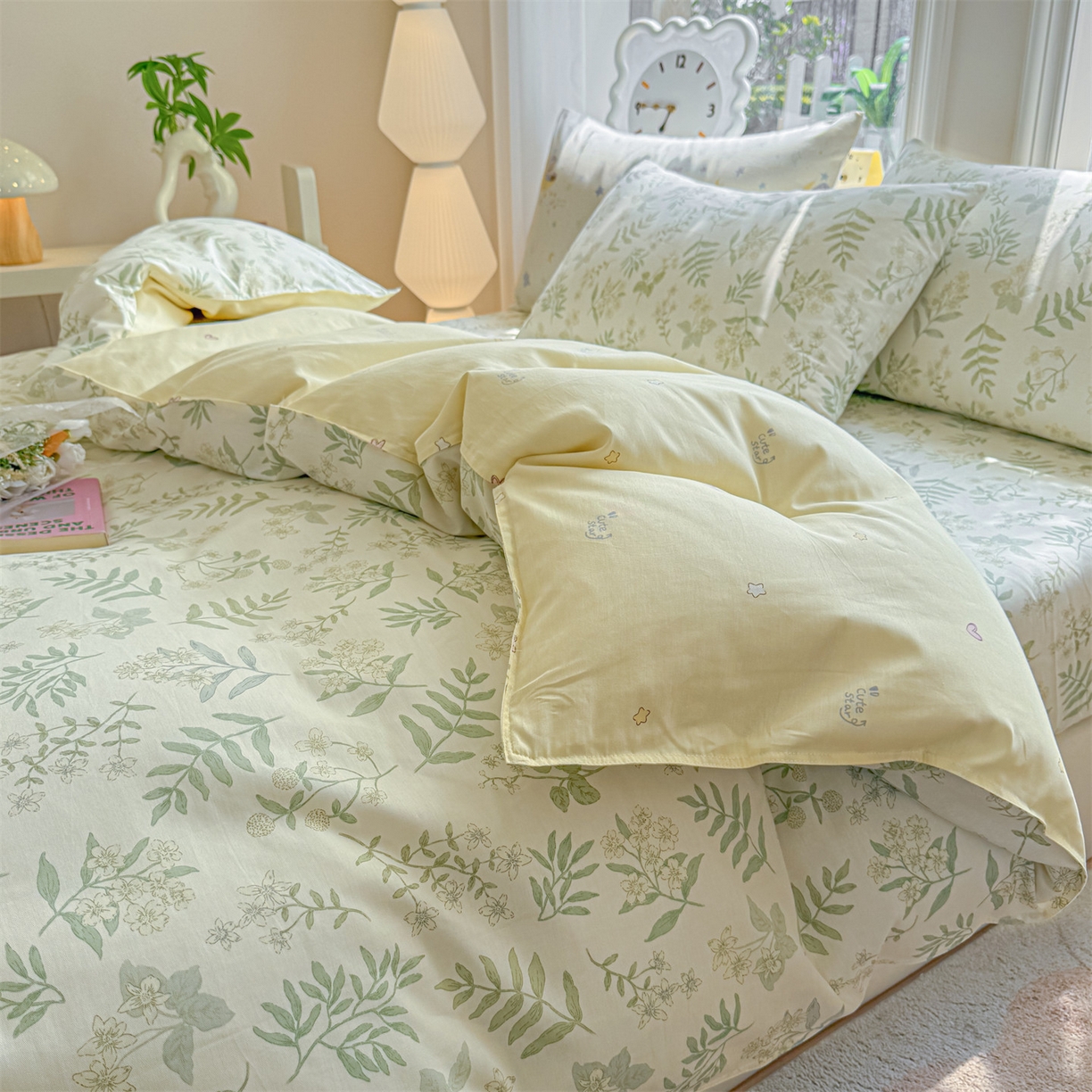 91家纺网 家纺一手货源 找家纺 优眠坊 2026新款全棉印花小清新单品系列-四件套    学生三件套（预留缩水） 绿茵-四件套