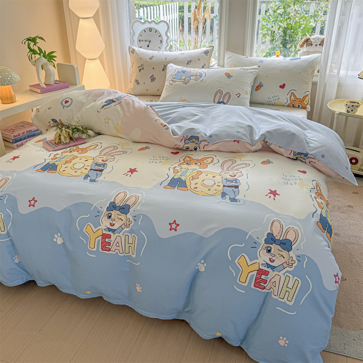 91家纺网 家纺一手货源 找家纺 优眠坊 2026新款全棉印花小清新单品系列-四件套    学生三件套（预留缩水） 萌趣-四件套